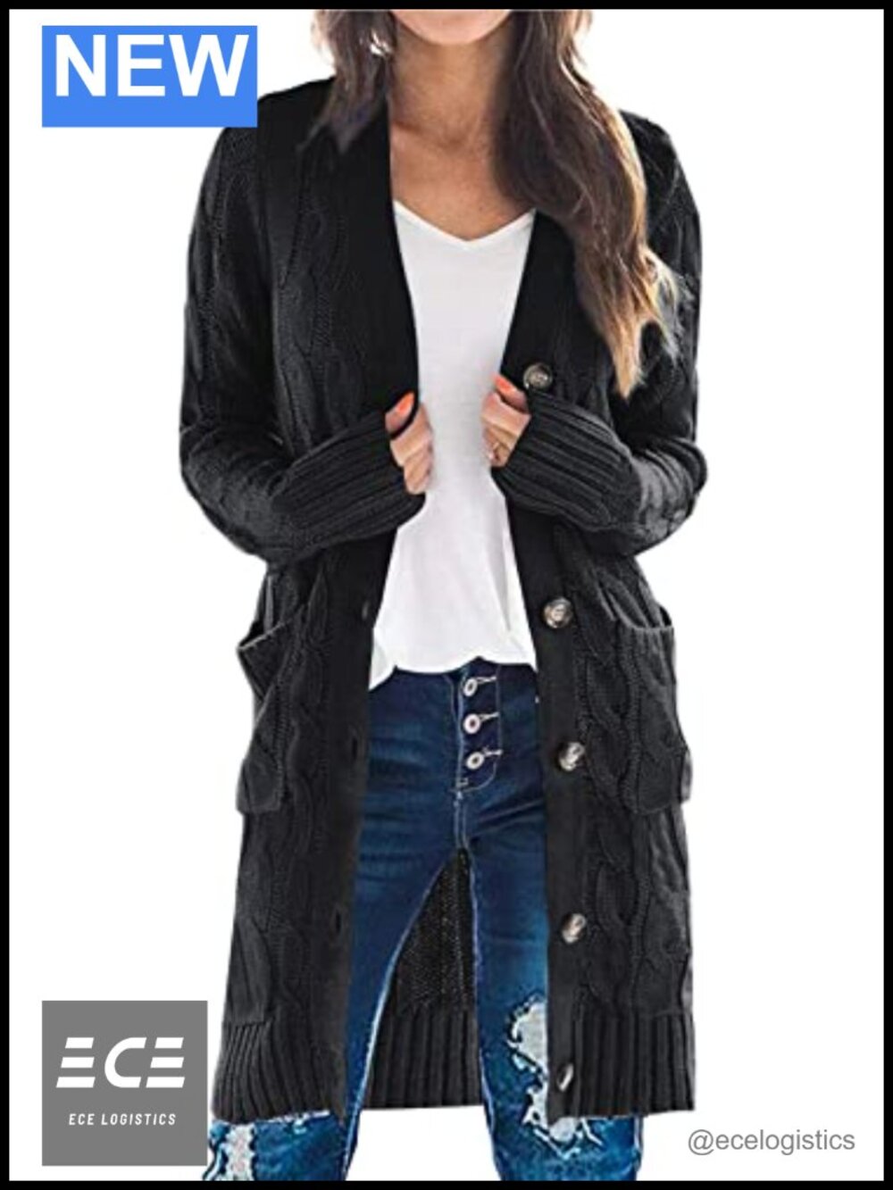 Cable Knit Button Down Long Cardigan Sweater with Pockets